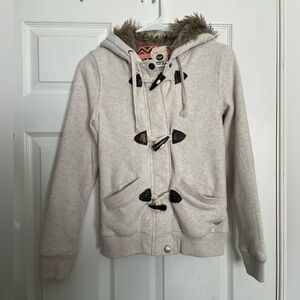 Vintage Y2K Roxy Cream Jacket with Fur Hood Size Small